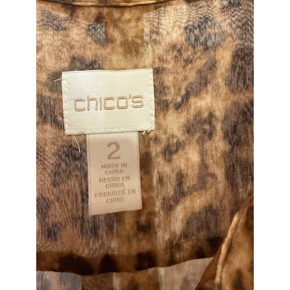 Chico’s 2 (M/L) Leopard Print Sheer Blouse Top Button Down Long Sleeve Pockets - Picture 3 of 10